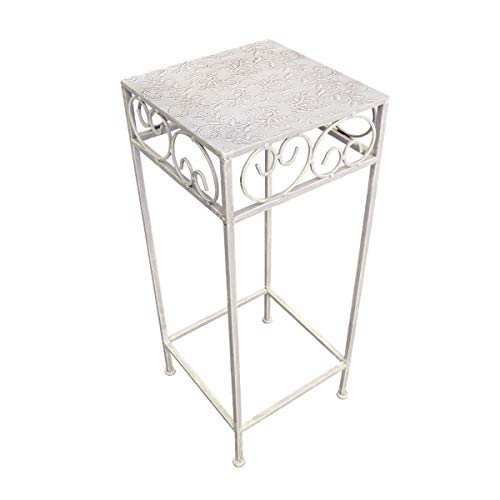Taburete/mesa auxiliar de flores, efecto antiguo, cuadrado, color gris, medium