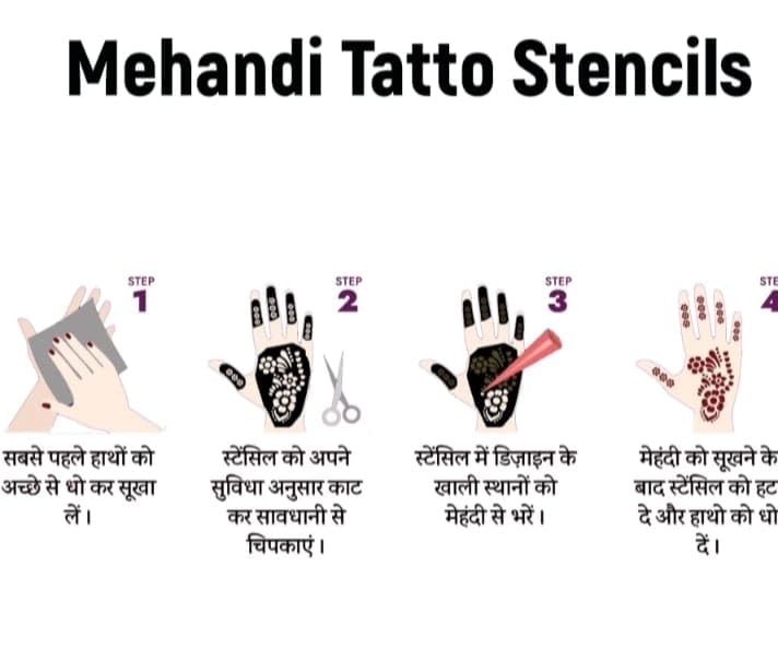 Image of Mehndi Tattoo Stencils for Hands | Reusable Henna Stencil Stickers for Women & Girls | Easy-Use Arabic & Floral Mehndi Design Templates | Temporary Tattoo Stencils for Festivals, Bridal, Karwa Chauth & Eid (5)