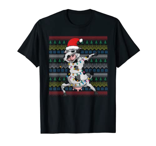 Granja Animal Feo Navidad Feliz Navidad Divertido Dabbing Vaca Camiseta