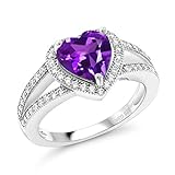 Gem Stone King 925 Sterling Silver Purple Amethyst Women Ring (2.11 Cttw, Gemstone Birthstone, Heart...