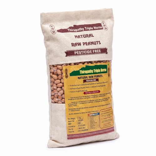 Image of Thirupathy Triple Horse Natural Raw Peanuts | Unprocessed Whole Peanut Kernels for Cooking, Roasting, and Baking | Edible Groundnuts (500 gm)