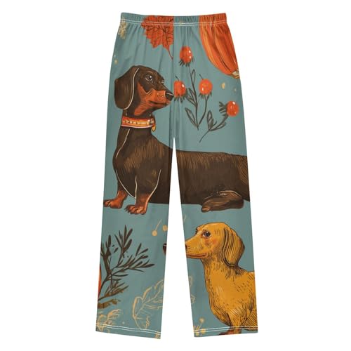 Dachshund Pumpkin Florals Boys Long Pants Soft Trousers Elastic Waist Kids Lounge Bottoms with Pockets S-XL2