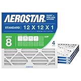 Aerostar 12x12x1 MERV 8 Air Filter, 4 Count, ACTUAL SIZE (11.75 x 11.75 x 0.75), HVAC, Air Conditioning & Furnace Filter Captures Dust, Lint & Pollen (MPR 600 / FPR 5), Made in USA