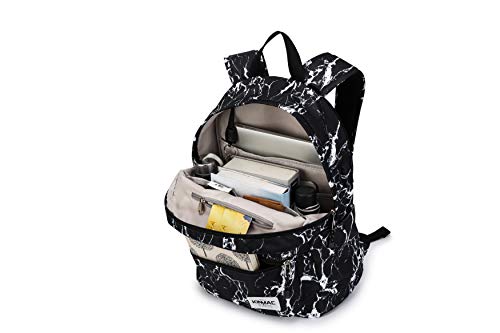 Kinmac Water Resistant Laptop Travel Outdoor Backpack with USB Charging Port for 13 inch 14 inch and 15.6 inch Laptop (Black Marble)