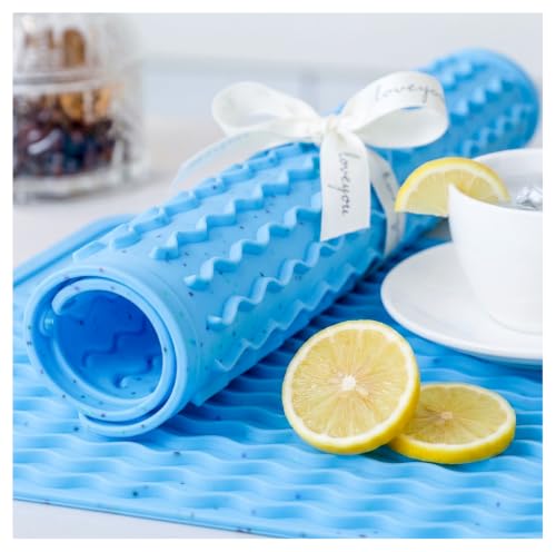 CAKETIME 2 Pack Colorful Silicone Dish Drying Mat for Kitchen Counter Multiple Usage for Cooking Baking Office Coffee Under Sink Accessories Apartment Appliances Pioneer Woman Stuff 15"x11.5" Blue