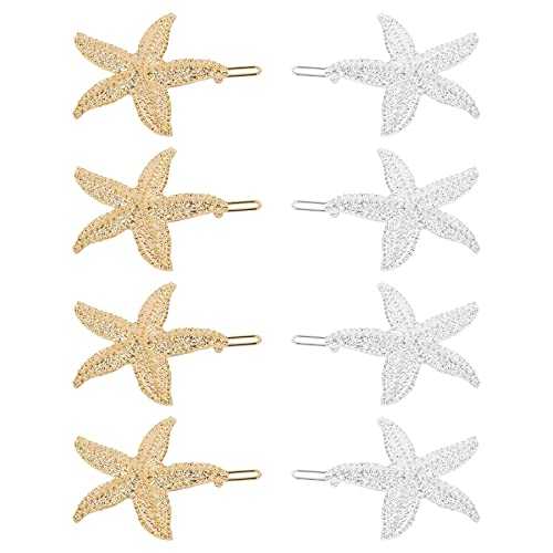 Framendino, 8 Pack Starfish Hair Clip Mermaid Hairpin Beach Sea Pins for Girls Women Gold Silver
