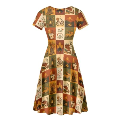 Image of Forchrinse Summer Dresses for Women Crew Neck Short Sleeve Midi Dress Casual Beach Vacation Sundress