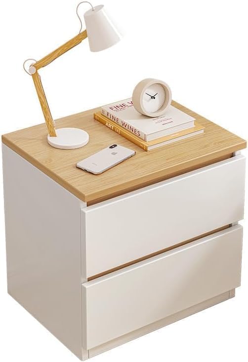 Bedside Table 2-Tier Nightstand End Table Cabinet with Two Storage Drawer Wooden Minimalist Multi-function Light Luxury Style Bedside Storage Small Cabinet