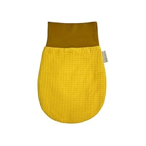 KraftKids Trappelzak wafel piqué mosterd voor de herfst/winter van mousseline katoen en warm fleece, verkrijgbaar in twee maten