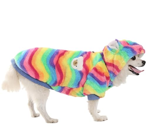 AttRex 可愛い ペット服 ジャケット コート 裏起毛 犬服 秋冬 仮装 ドッグウェア パーカー フード付き 猫服 ふわふわ 暖かい 保温 防寒 小中型犬 お散歩お出かけ服 (S,ボーダー柄)