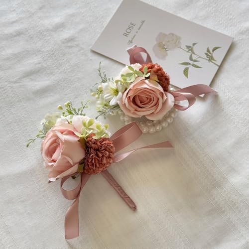 2PCS Rose Flower Wrist Corsage Artificial Flowers,Girl/Mother Cor...