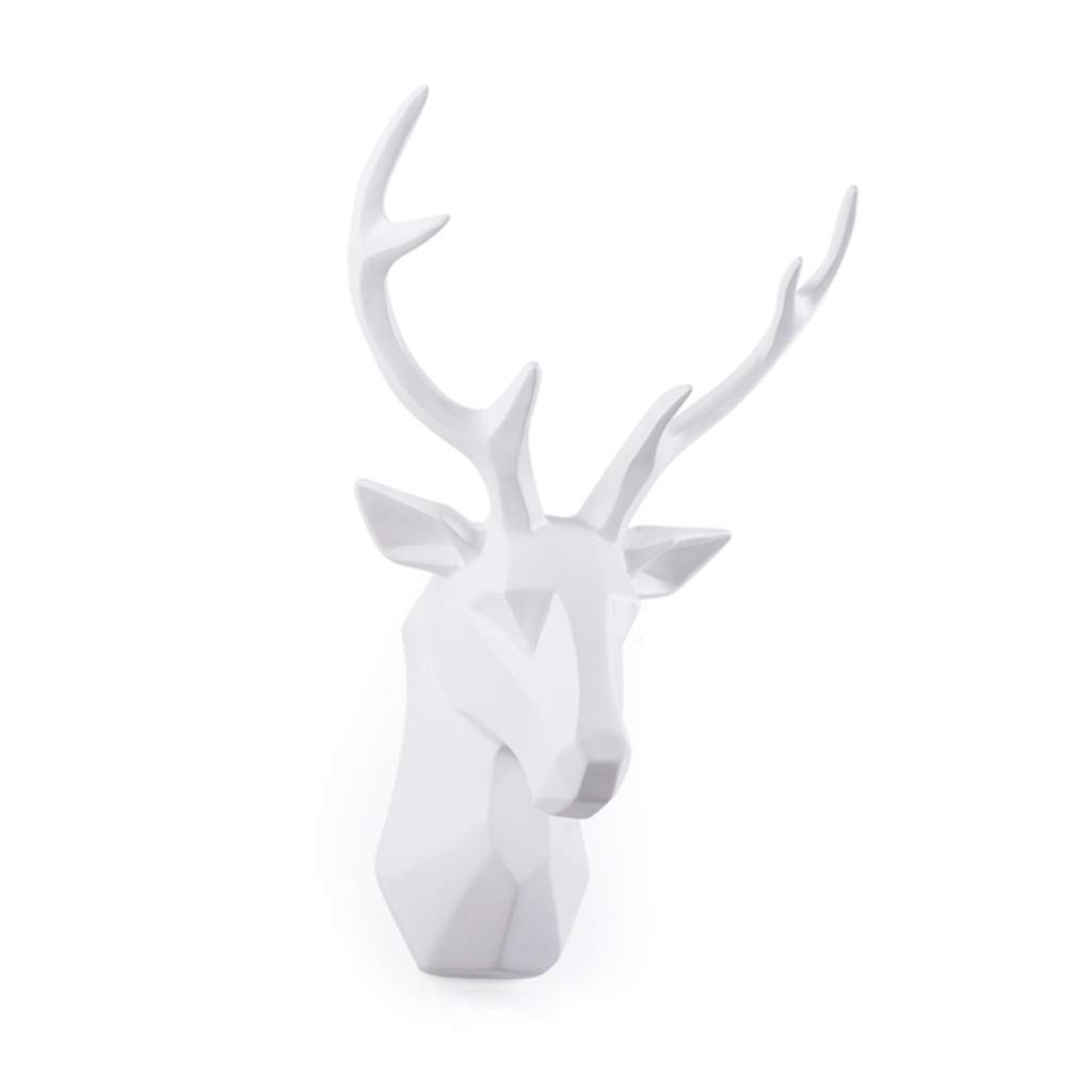 Sculpture Tête de Cerf Blanche en Résine 46cm pour Décoration Murale de Salon
