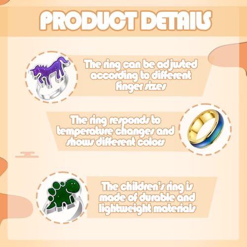 Yuwnd 6 Stück Stimmungsring Kinder, Kinderringe Mädchen, Farbwechsel Mood Ring, Kinderring Verstellbare Mood Rings Als Partyaccessoires und Geschenk Geburtstag Valentinstag Jubiläum
