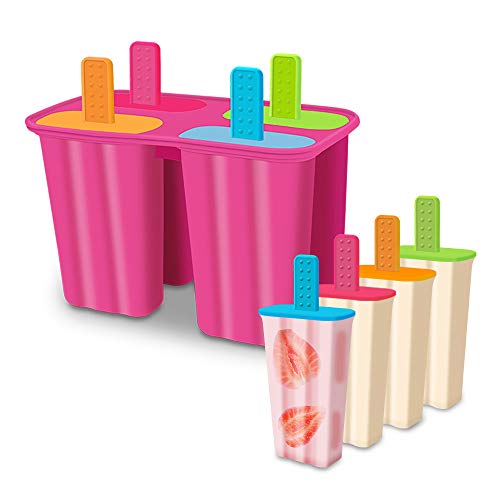 Silicone Popsicle Molds Ice Pop Molds Maker BPA Free - Set of 4 - Food Grade Ice Cream Moulds Ice Pops Shapes for Homemade Popsicle, Dishwasher Safe -Rose Red