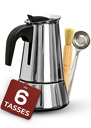 Cafetiere Italienne pour 6 Tasses - avec Brosse de Nettoyage et Cuillère Doseuse - Convient pour Plaque à Induction
