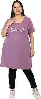 CUPID Women's Cotton Round Neck Half Sleeves Regular Fit Long Tops, Night n Sleep Wear, Daily Use Gym n Lounge Wear T Shir... Price In India