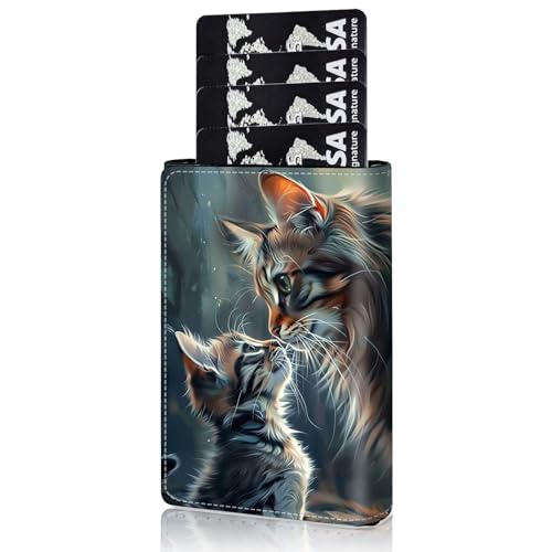 Slim Wallet for Men, Pop Up Card Holder RFID Blocking Metal Wallet Two Cats Design Holds Up to 9 Cards, Pop Up wallet for Notes and Coins and Debit Cards