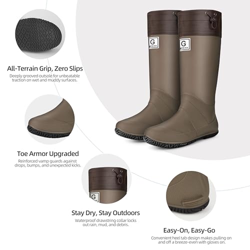 Image of Wasserflux Women's Mid-Calf Rain Boots - Waterproof Foldable Rubber Boots with Adjustable Cuff, Anti-Slip Sole, Lightweight for Gardening & Outdoor Work