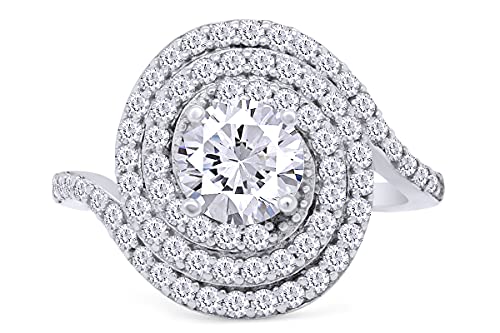 SAVEARTH DIAMONDS 6MM Center, Round Cut Sparkling White Cubic Zirconia Bypass Cluster Engagement Ring In 14k Gold Over Sterling Silver Jewelry Gift For Women's Birthday2