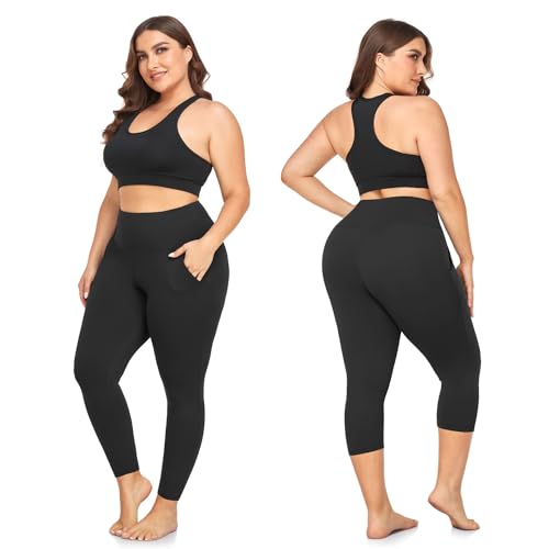 FULLSOFT 3 Pack Plus Size Leggings with Pockets for Women-High Waisted Tummy Control 1X-4X Soft Yoga Pants for Workout2
