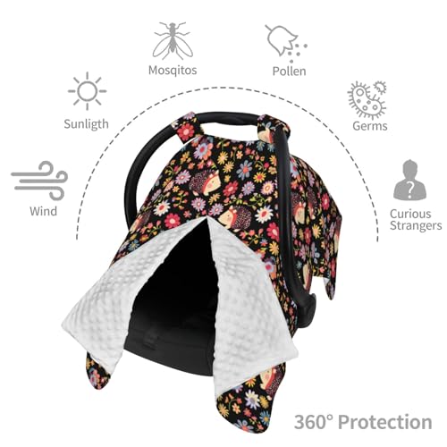 Image of Flowers and Cute Hedgehogs Baby Car Seat Canopy Nursing Cover for Newborn Car Seat Breastfeeding Covers Blanket Newborn Shower Gift
