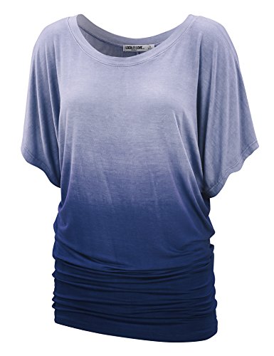 WT1052 Womens Round Neck Short Sleeve Dip-Dye Dolman Top XXXL Navy