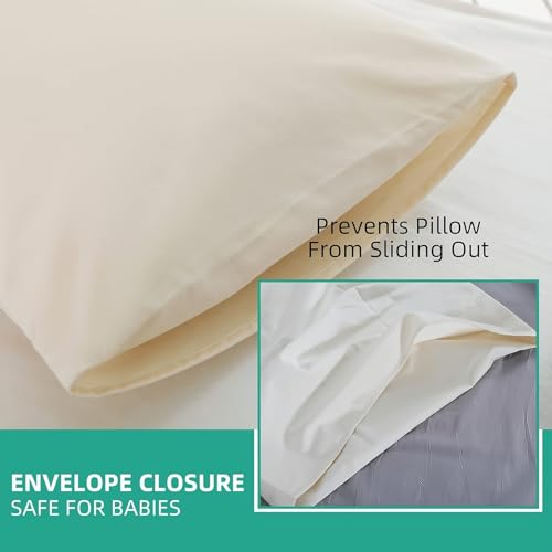 Image of Organic Cotton Pillow Case - One Pack 11 inchx 16 inch Kids Pillow Pillowcase with No Zipper - 300 TC Thread Count - Soft, Safe and Hypoallergenic - Off White