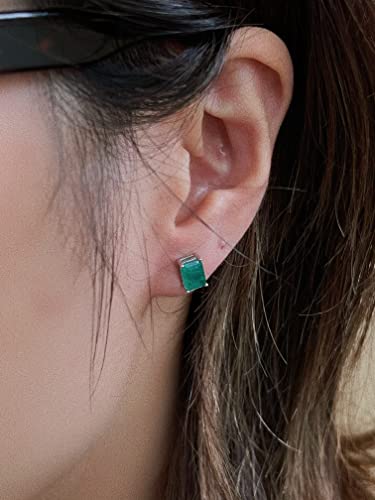Michooyel Sterling Silver 1.2Ct Synthetic Emerald Stud Earrings Solitaire 4 Prongs Setting Baguette Earrings For Women Girls #TOP6
