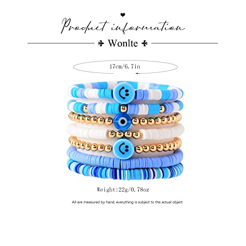 Heishi Surfer Bracelets Set Colorful Preppy Smile Evil Eye Beaded Stretch Bracelets Clay Stackable Boho Disc Party Gifts Y2K Kidcore Aesthetic Summer Beach Bohemian Layering Bracelets Jewelry For Women Teen Girls (A) #TOP5