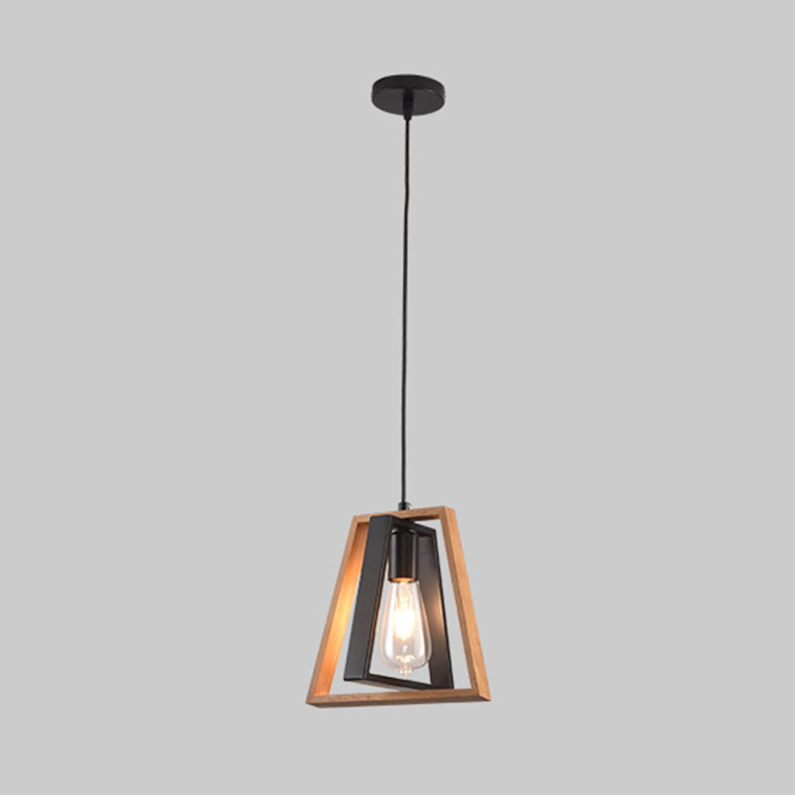 Lustre géométrique en métal et bois noir suspension E27 rustique réglable