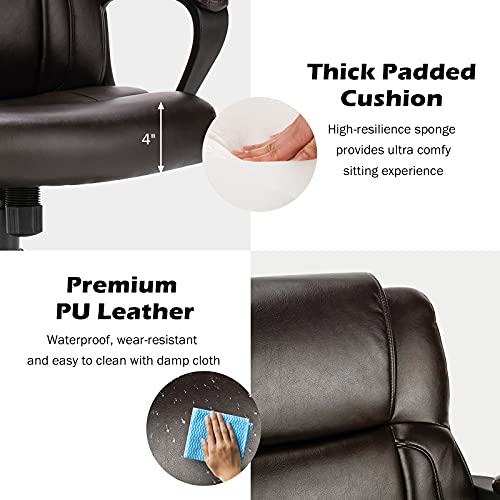 Giantex Office Chair, Leather Modern Executive Chair, Ergonomic Mid Back Computer Desk Chair W/Padded Armrests, Height Adjustable Swivel Task Chair W/Rocking Function, Dark Brown #TOP7