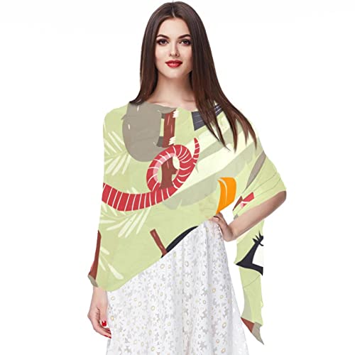 Foulard en mousseline de soie pour femme imprimé plantes colorées multicolore Toucan 13