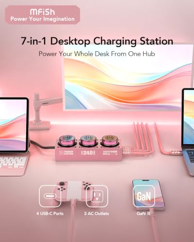 Image of MFish E-Tank 7-in-1 Desktop Charging Station, 240W Max GaN USB-C Charger