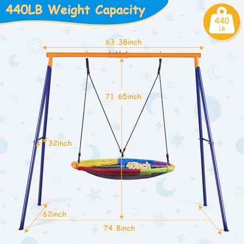Lunafun YCSW007-20220818 45 Inch Saucer Swing For Kids, 440Lbs Adjustable Swing Set For Backyard Or Outdoor Playground,Heavy-Duty A-Frame Metal Outdoor Stand thumb #5