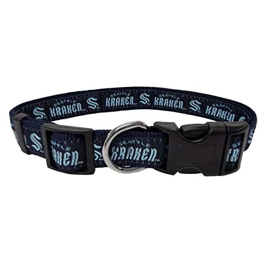 Pets First Dog Collar - NHL Seattle Kraken PET Collar, Size: Small. - A Cool, Cute, Fashionable, Adjustable, Durable Collar for Dogs & Cats Looking to Support Their Hockey Team!, Blue (KRA-3036-SM)