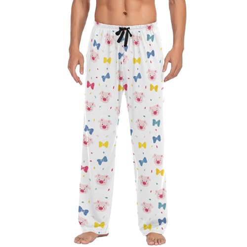 Men's Pajama Pants Bow Pigs White Pajama Pants for Men PJs Bottoms Drawstring Pockets Sleep Lounge Pants S