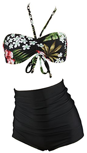 Bikini Bandeau Vintage Aloha de Plage Tiki High Waisted Hochtailliert Multicolore S A2025