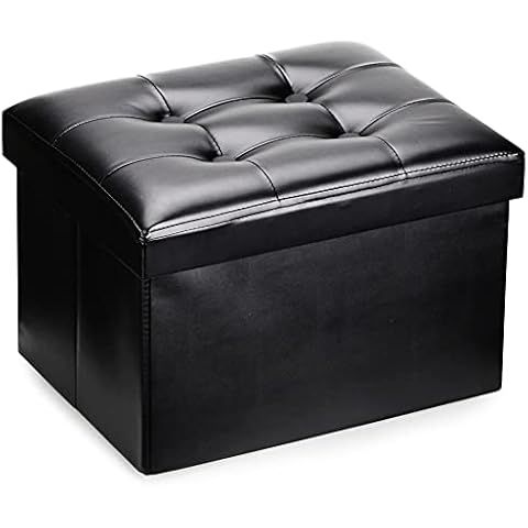 COQOFA Small Leather Ottoman Foot Rest Stool Short Ottoman Stool Folding Storage Ottoman Thicker Foam Especially for Foot Rest 17X13X11 in Black Cover