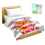 Juego de colcha de Paw Patrol para niños, paquete con colcha acolchada Skye para cama individual y calcomanías, más | Juego de ropa de cama individual de Paw Patrol para niños y niñas