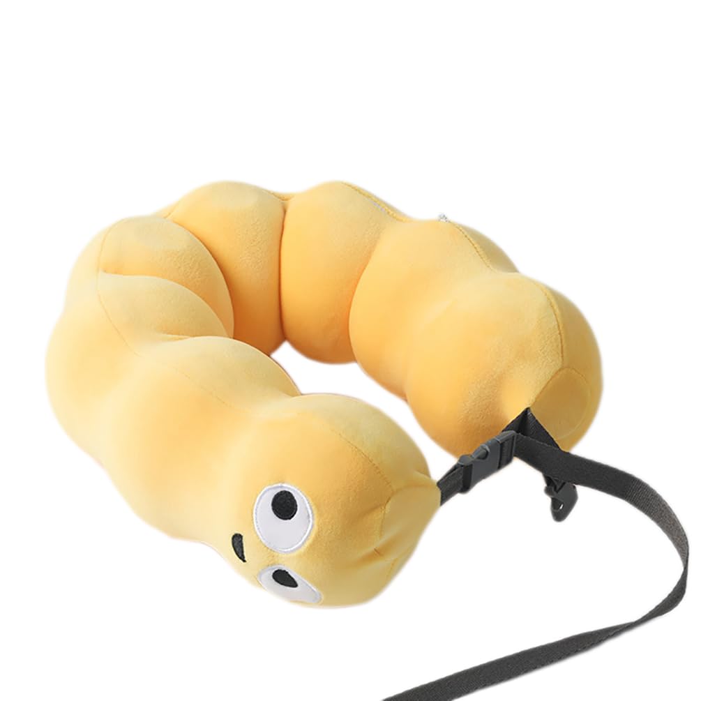 Maibar Yellow Travel Pillow Kid Memory Foam Caterpillar Adjustable Neck Pillow For Airplanes Traveling Pillow For Car (Yellow)