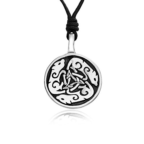 Dan's Jewelers Celtic Wolf Necklace Pendant with Irish Knot Spiral, Fine Pewter Jewelry