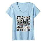 Photo Gallery donna stacking vince come mahjong tiles gioco mahjong player fold maglietta con collo a v Photo Gallery donna stacking vince come mahjong tiles gioco mahjong player fold maglietta con collo a v