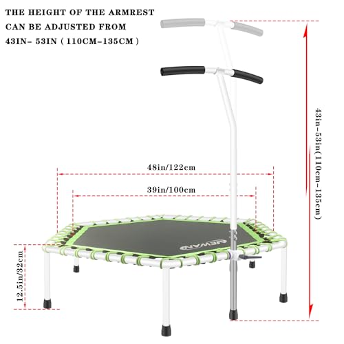 Newan Trampolim fitness de 121 cm com barra de alça ajustável, elástico elástico silencioso para tre