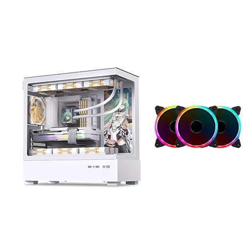 Computer Case 270° Tempered Glass Mid-Tower Case - Compatible With M-ATX/ITX Motherboard - 9 Fan Positions - Supports Water Cooling - Support Back Insertion Of Motherboard(White,6 fans)