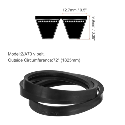 Image of uxcell 2 /A70 or 2 /4L720 Banded V-Belt Classic Wrapped Rubber, 2 Banded /2 Ribs, A Profile, 70 inch(1775mm) Inside Circumference