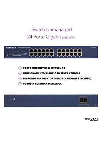 NETGEAR 24-Port Gigabit Ethernet Unmanaged Switch (JGS524) - Desktop or Rackmount, and Limited Lifetime Protection