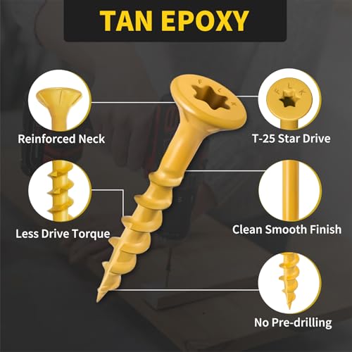 Image of Wood Screws 1 Inch, FIXLINK Deck Screws #8 x 1, 150 PCS, Epoxy Coated, T25 Star Bit Above 1500 Hour Salt Spray Coating Outdoor Decking Screws Excellent Rust Resistant for Outdoor Wood Fence