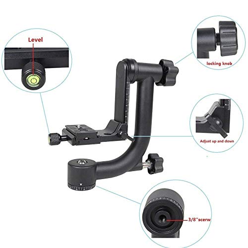 Image of Professional Heavy Duty Metal 360 Degree Panoramic Gimbal Tripod Head with Arca-Swiss Standard 1 /4'' Quick Release Plate and Bubble Level for Digital SLR Cameras up to 30lbs /13.6kg