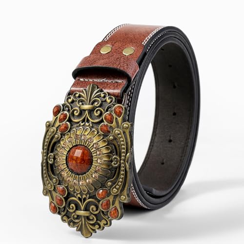 Western Cowgirl Belt For Women Ladies Turquoise Bead Large Buckle Embossed Cowboy Belt for Jeans Rodeo4