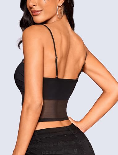 Avidlove Bralettes for Women Spaghetti Strap Mesh Tank Top Tube Slim Y2K Camisole Ultra-Cropped Tops Lightweight(1 & 2 Pcs)3